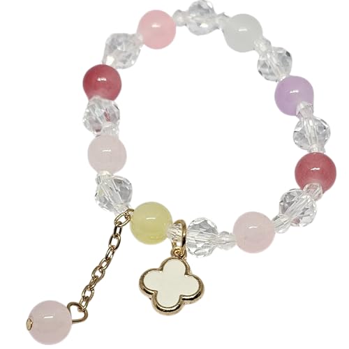 Handmade Beaded Bracelet, Nature-Inspired Jewelry Gift of Luck & Charm (Clover Edition Series) (White-clover)