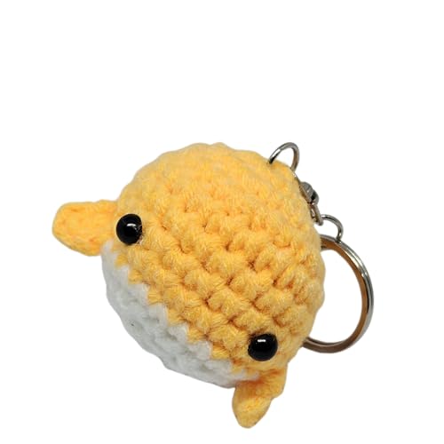 Handmade Crochet Whale Keychain – Soft Plush Knitted Toy for Bags, Gifts & Collectibles (Orange)