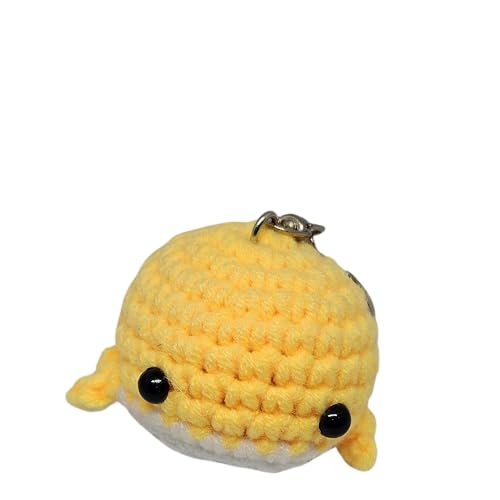 Handmade Crochet Whale Keychain – Soft Plush Knitted Toy for Bags, Gifts & Collectibles (Yellow White)