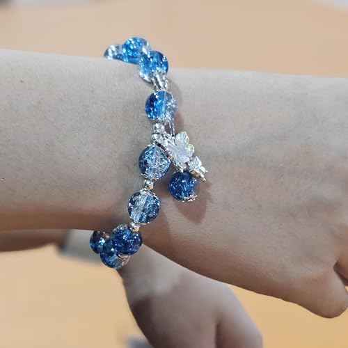 WhimsyWoven Jade-Inspired Bracelet – Blue Butterfly Charm Everyday Feminine Accessory