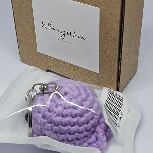 Handmade Crochet Whale Keychain – Soft Plush Knitted Toy for Bags, Gifts & Collectibles (Purple White)