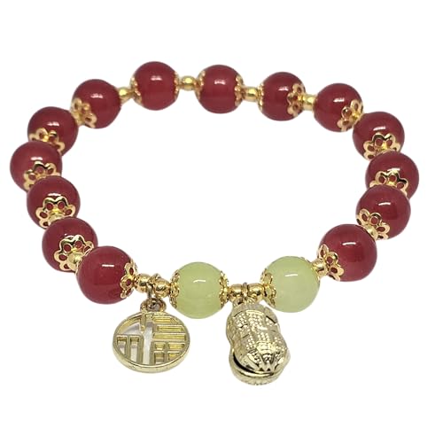 WhimsyWoven Jade-Inspired Bracelet – Peanut Charm Edition Adjustable Unisex Feng Shui Accessory (Red)