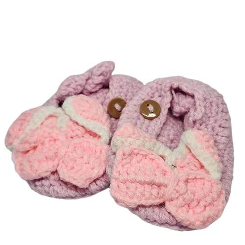 WhimsyWoven Handmade Crochet Baby Shoes – Soft Prewalker Shoes for Baby Girls & Boys – 3–12 Month Size – Gender Neutral Gift (Lilac Bunny)