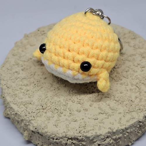 Handmade Crochet Whale Keychain – Soft Plush Knitted Toy for Bags, Gifts & Collectibles (Yellow White)