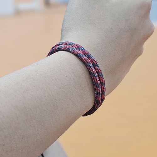 WhimsyWoven Paracord Bracelet Series – Tactical-Inspired Everyday Accessory (Double-Wrap Round Paracord with Grey with Red Stripe)