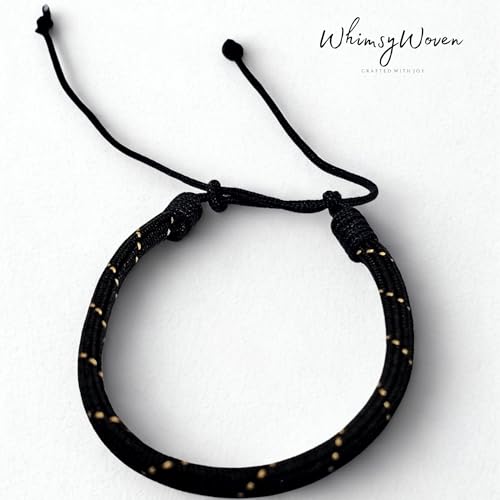 WhimsyWoven Handmade Ethnic Cord Bracelet – Adjustable Unisex Accessory Edition Boho Vibes for Everyday Wear (Black with Yellow Dots)