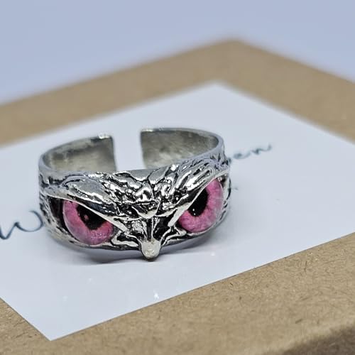 WhimsyWoven Owl Ring Series – Adjustable Punk-Inspired Accessory for All Genders (Pink)