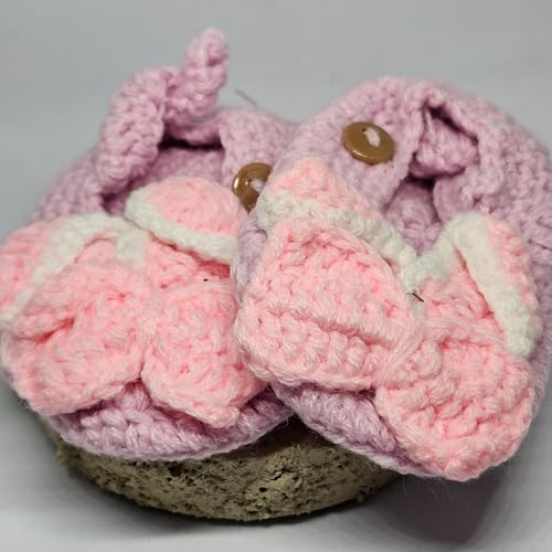 WhimsyWoven Handmade Crochet Baby Shoes – Soft Prewalker Shoes for Baby Girls & Boys – 3–12 Month Size – Gender Neutral Gift (Lilac Bunny)