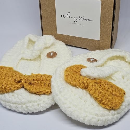 WhimsyWoven Handmade Crochet Baby Shoes – Soft Prewalker Shoes for Baby Girls & Boys – 3–12 Month Size – Gender Neutral Gift (Creamy Ribbon)