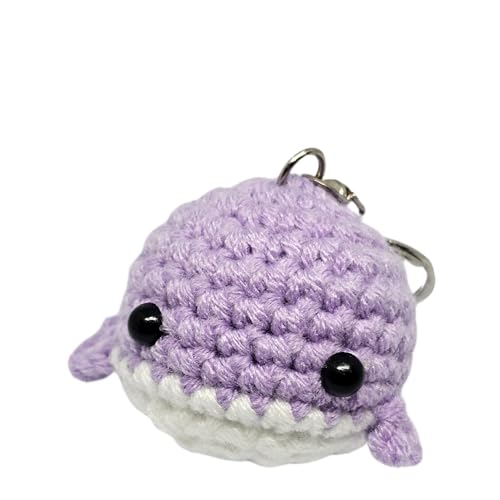 Handmade Crochet Whale Keychain – Soft Plush Knitted Toy for Bags, Gifts & Collectibles (Purple White)