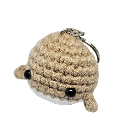 Handmade Crochet Whale Keychain – Soft Plush Knitted Toy for Bags, Gifts & Collectibles (Brown White)