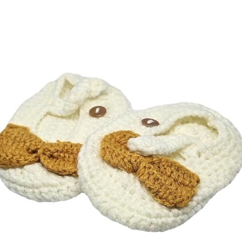WhimsyWoven Handmade Crochet Baby Shoes – Soft Prewalker Shoes for Baby Girls & Boys – 3–12 Month Size – Gender Neutral Gift (Creamy Ribbon)