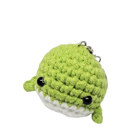 Handmade Crochet Whale Keychain – Soft Plush Knitted Toy for Bags, Gifts & Collectibles (Green White)