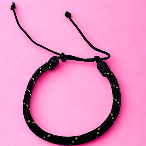 WhimsyWoven Handmade Ethnic Cord Bracelet – Adjustable Unisex Accessory Edition Boho Vibes for Everyday Wear (Black with Yellow Dots)