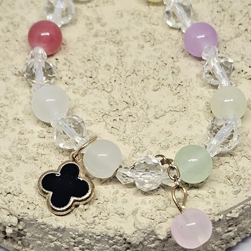 Handmade Beaded Bracelet, Nature-Inspired Jewelry Gift of Luck & Charm (Clover Edition Series) (Black-clover)