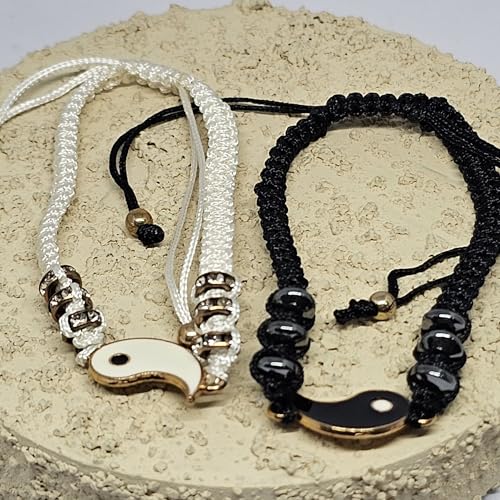 WhimsyWoven Thread of Destiny – Matching Couple Bracelets (Yin Yang White-Black #2)