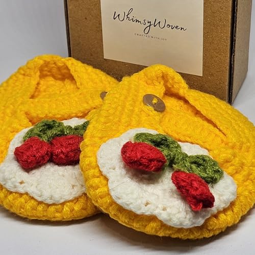 WhimsyWoven Handmade Crochet Baby Shoes – Soft Prewalker Shoes for Baby Girls & Boys – 3–12 Month Size – Gender Neutral Gift (Cute Cherry)