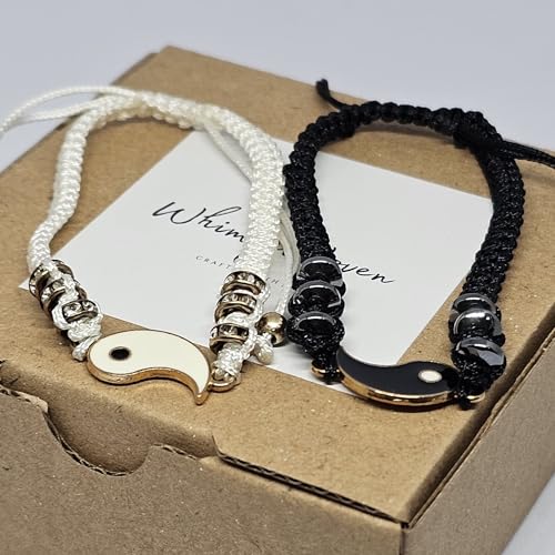 WhimsyWoven Thread of Destiny – Matching Couple Bracelets (Yin Yang White-Black #2)