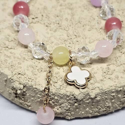 Handmade Beaded Bracelet, Nature-Inspired Jewelry Gift of Luck & Charm (Clover Edition Series) (White-clover)