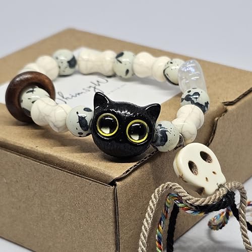 WhimsyWoven Vintage Cat Bracelet – Charm Editions (Unisex) (White)