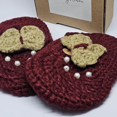 WhimsyWoven Handmade Crochet Baby Shoes – Soft Prewalker Shoes for Baby Girls & Boys – 3–12 Month Size – Gender Neutral Gift (Maroon Bead)