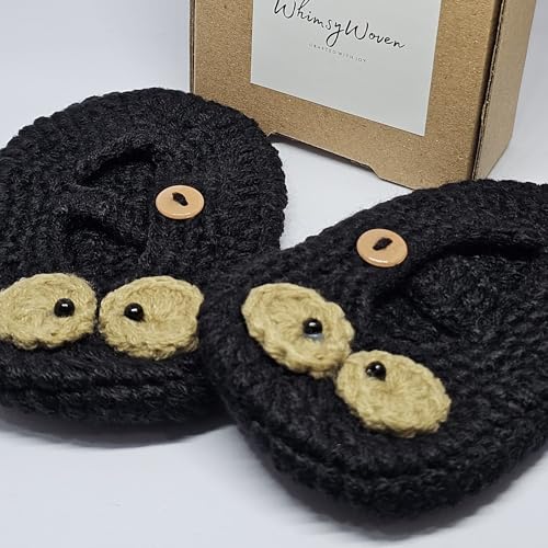 WhimsyWoven Handmade Crochet Baby Shoes – Soft Prewalker Shoes for Baby Girls & Boys – 3–12 Month Size – Gender Neutral Gift (Midnight Eye)