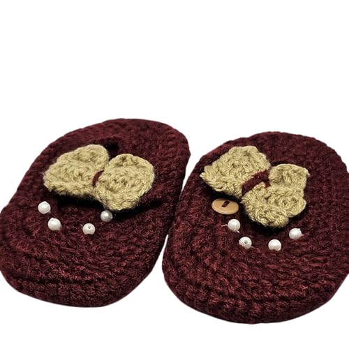 WhimsyWoven Handmade Crochet Baby Shoes – Soft Prewalker Shoes for Baby Girls & Boys – 3–12 Month Size – Gender Neutral Gift (Maroon Bead)