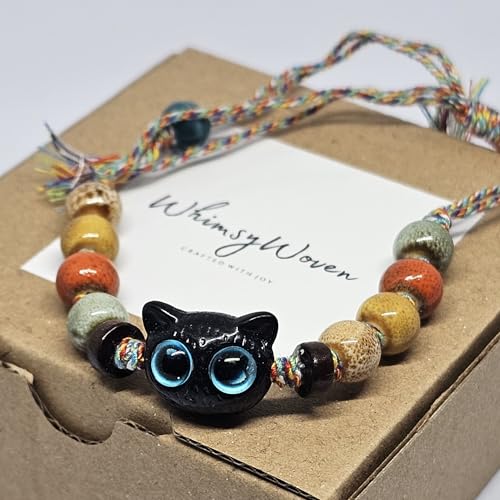 WhimsyWoven Vintage Cat Bracelet – Charm Editions (Unisex) (Blue-pupil)