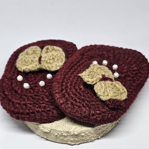 WhimsyWoven Handmade Crochet Baby Shoes – Soft Prewalker Shoes for Baby Girls & Boys – 3–12 Month Size – Gender Neutral Gift (Maroon Bead)
