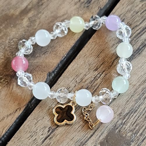 Handmade Beaded Bracelet, Nature-Inspired Jewelry Gift of Luck & Charm (Clover Edition Series) (Black-clover)