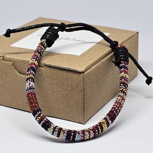 WhimsyWoven Ethnic Songket Bracelet Series – Handwoven Textile Accessory (Red & Black)