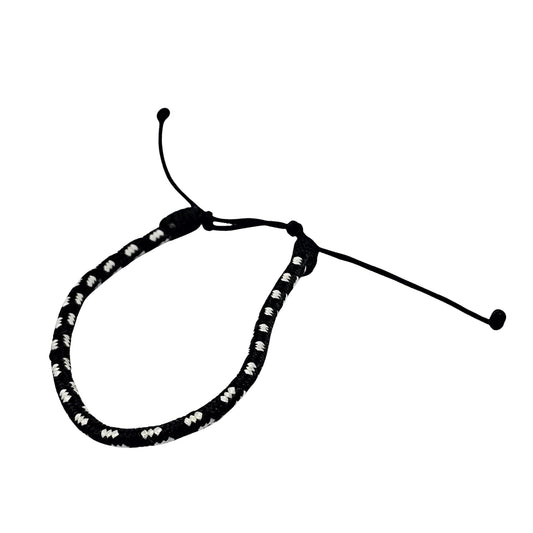 WhimsyWoven Handmade Ethnic Cord Bracelet – Adjustable Unisex Accessory Edition Boho Vibes for Everyday Wear (Black with White Stripe)