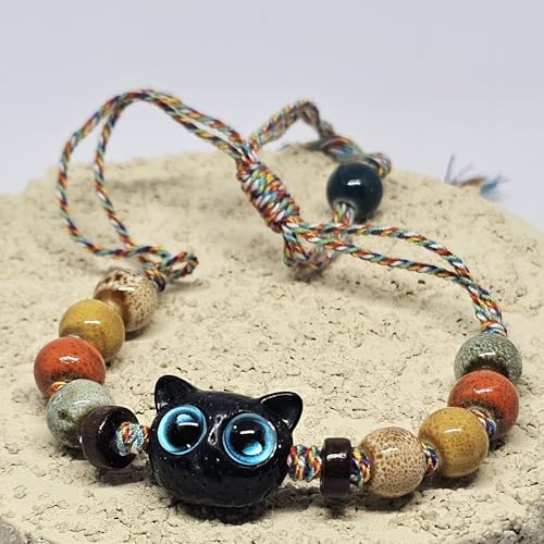 WhimsyWoven Vintage Cat Bracelet – Charm Editions (Unisex) (Blue-pupil)