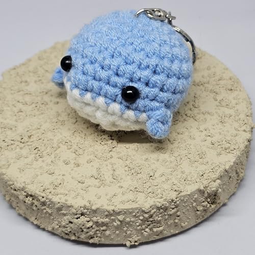 Handmade Crochet Whale Keychain – Soft Plush Knitted Toy for Bags, Gifts & Collectibles (Blue White)