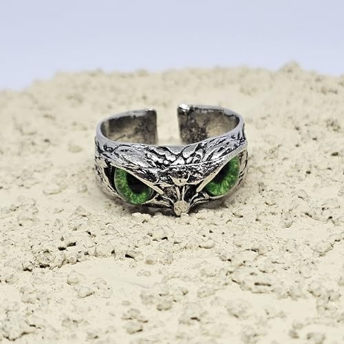 WhimsyWoven Owl Ring Series – Adjustable Punk-Inspired Accessory for All Genders (Green)