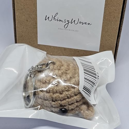 Handmade Crochet Whale Keychain – Soft Plush Knitted Toy for Bags, Gifts & Collectibles (Brown White)