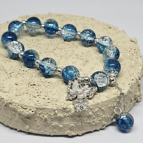 WhimsyWoven Jade-Inspired Bracelet – Blue Butterfly Charm Everyday Feminine Accessory