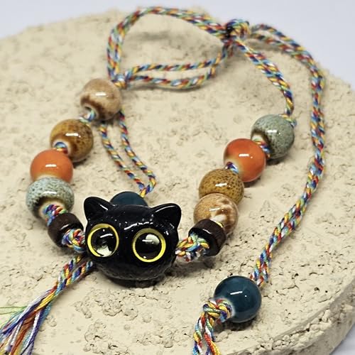 WhimsyWoven Vintage Cat Bracelet – Charm Editions (Unisex) (Yellow-pupil)