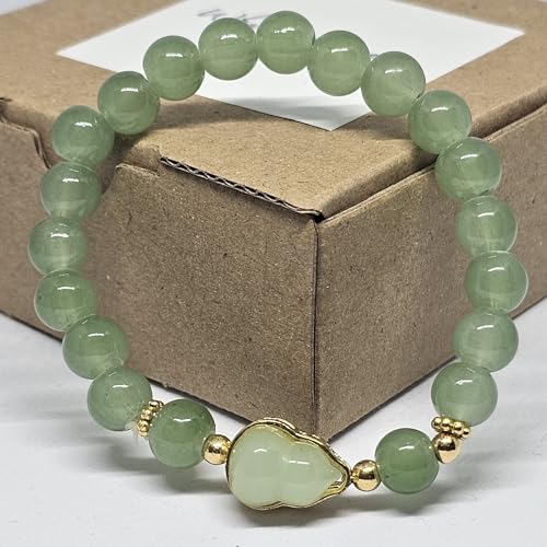 WhimsyWoven Lucky Gourd Bracelet – Jade Inspired Bracelet Beads Edition Symbolic Adjustable Unisex Accessory