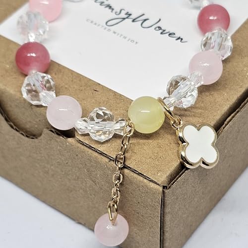 Handmade Beaded Bracelet, Nature-Inspired Jewelry Gift of Luck & Charm (Clover Edition Series) (White-clover)