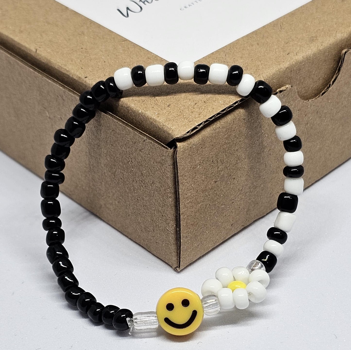 WhimsyWoven Daisy Bracelet – Handmade Bloomlight Series for a Joyful Look (Black Daisy)