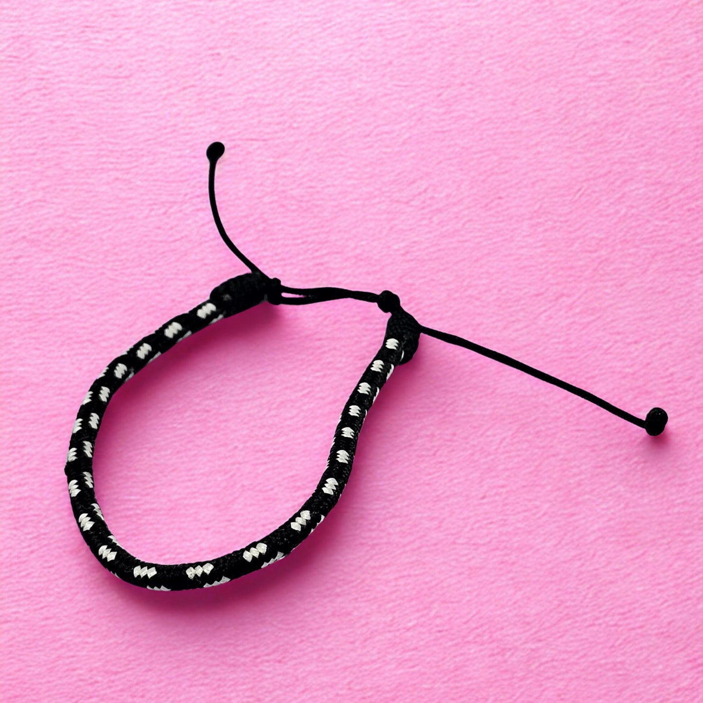 WhimsyWoven Handmade Ethnic Cord Bracelet – Adjustable Unisex Accessory Edition Boho Vibes for Everyday Wear (Black with White Stripe)