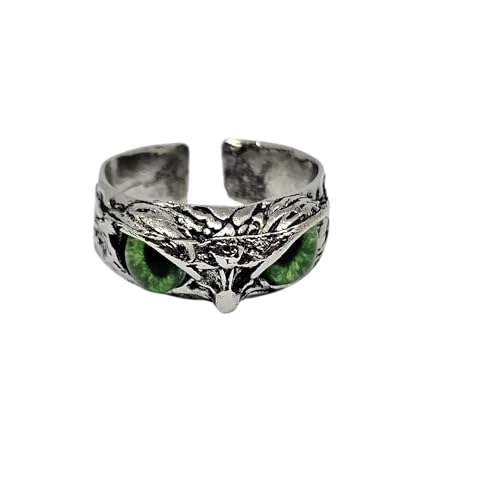 WhimsyWoven Owl Ring Series – Adjustable Punk-Inspired Accessory for All Genders (Green)