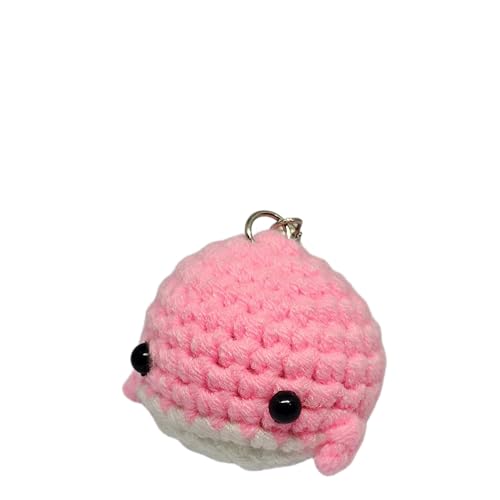Handmade Crochet Whale Keychain – Soft Plush Knitted Toy for Bags, Gifts & Collectibles (Pink White)