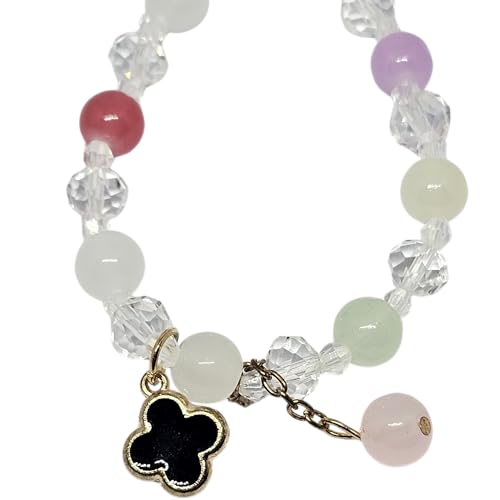 Handmade Beaded Bracelet, Nature-Inspired Jewelry Gift of Luck & Charm (Clover Edition Series) (Black-clover)