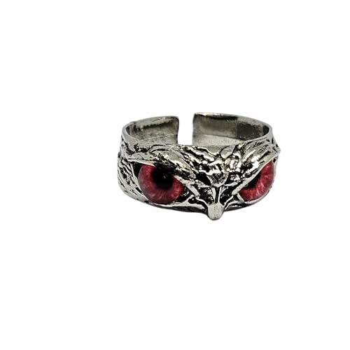 WhimsyWoven Owl Ring Series – Adjustable Punk-Inspired Accessory for All Genders (Red)