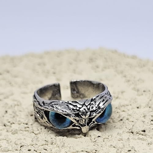 WhimsyWoven Owl Ring Series – Adjustable Punk-Inspired Accessory for All Genders (Blue)