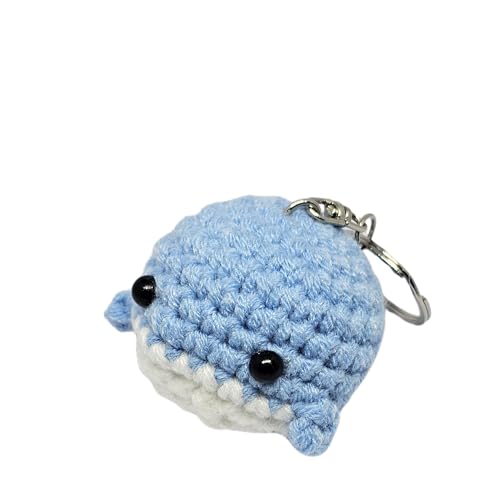 Handmade Crochet Whale Keychain – Soft Plush Knitted Toy for Bags, Gifts & Collectibles (Blue White)