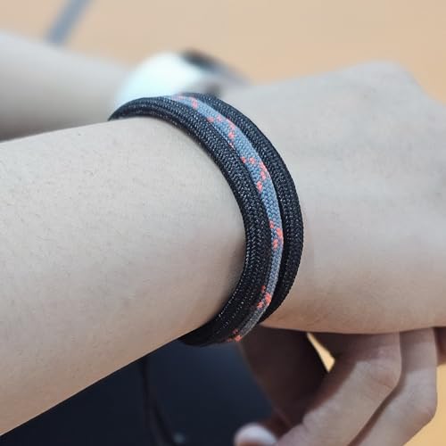 WhimsyWoven Paracord Bracelet Series – Tactical-Inspired Everyday Accessory (Triple-Wrap Round Paracord with Grey-Orange Cross Pattern)