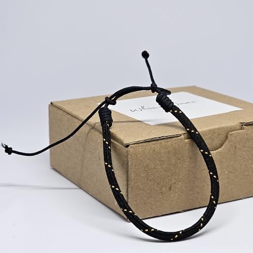 WhimsyWoven Handmade Ethnic Cord Bracelet – Adjustable Unisex Accessory Edition Boho Vibes for Everyday Wear (Black with Yellow Dots)